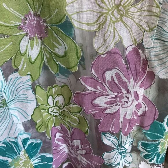 Kenneth too Jacket semi sheer floral Women’s Size 1X zip front purple green - Picture 4 of 6